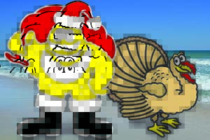Thanksgiving events Santa Sandy art with Turkey cartoon art